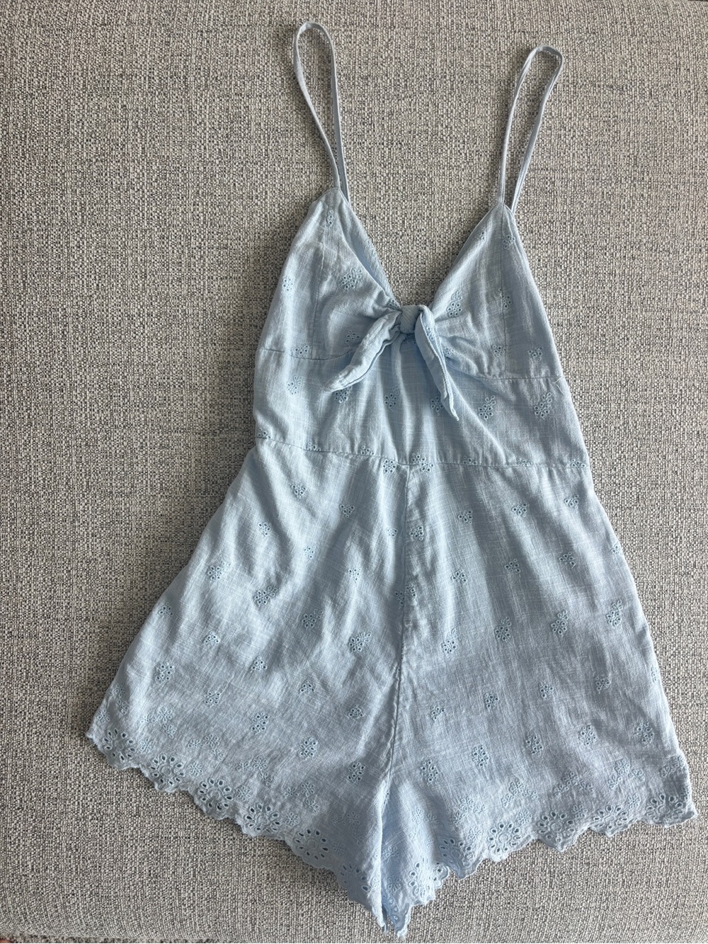 Zara Light Blue Eyelet Tie-Front Romper